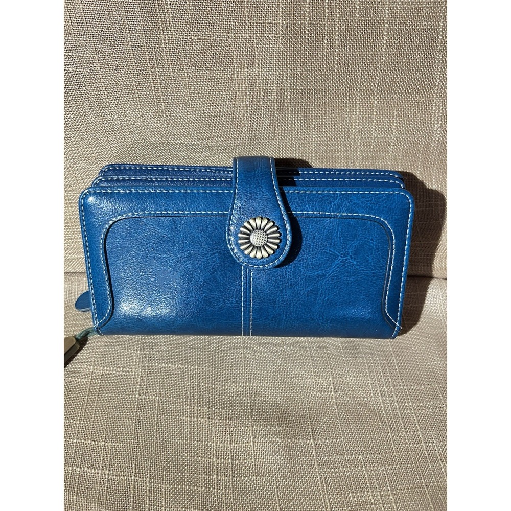 Insifeel Teal Blue Organizer Wallet Flower Snap Zip Around Wristlet 7.5x4.5 - Picture 2 of 14